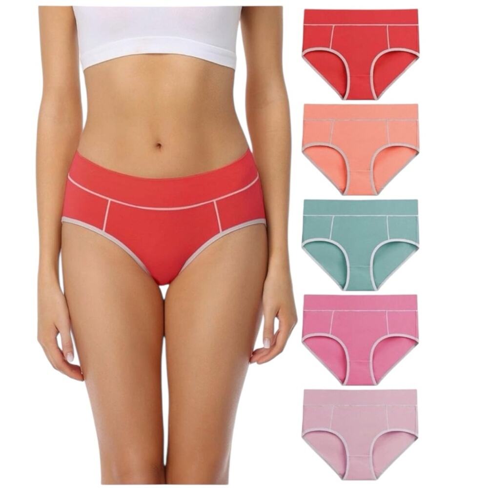 NWT wirarpa Women's Cotton Underwear High Waist Stretch Briefs Soft 5 pack